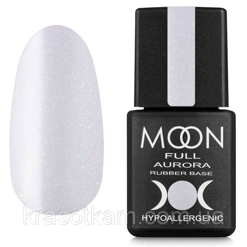 Кольорова база Moon Ful Rubber Base Aurora No2008 ніжно-бузкова з дрібним шимером, 8 мл.