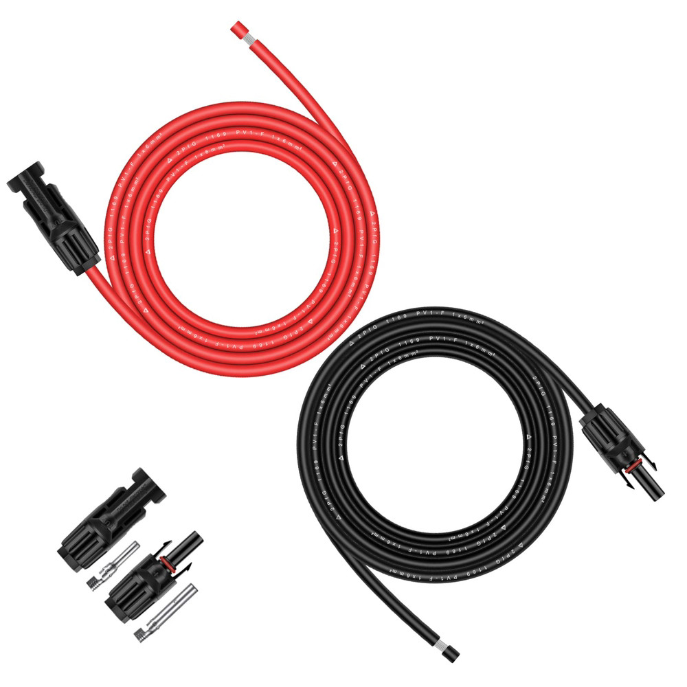 Дротовий сонячний кабель. Одна пара (1 шт. чорний + 1 шт. червоний) 10-футовий 10AWG сонячний