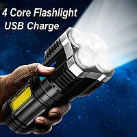 Фонарь ручной 4LED OSL+ Боковой Расеяный Свет COB Аккумуляторный USB фонарик Индикатор заряда Влагозащита