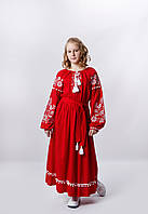 Платье Волинські візерунки для девочки длинное вышитое 152 р. красного цвета