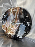 Годинник настінний круглий римські цифри чорно коричневий з епоксидної смоли 40 см