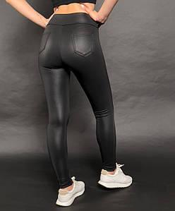 Лосини жіночі з екошкіри на флісі із кишенями