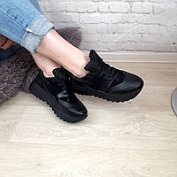 Кожаные черные женские кроссовки стильные молодежная обувь для девушек тренд 35 36 37 38 39 40 41