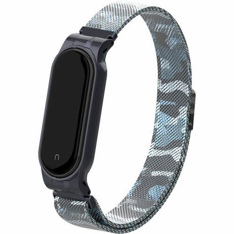 Ремінець для Xiaomi Mi Band 5 / 6 Metal Magnetic Blue Camouflage, фото 1