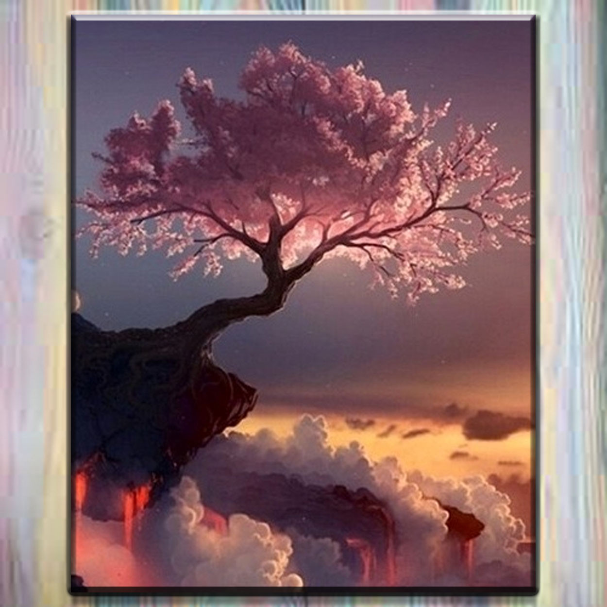 Алмазна мозаїка на підрамнику Пейзаж "Сакура в горах" 40*50 см My-Art
