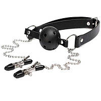 БДСМ кляп с зажимами для сосков Садо-мазо