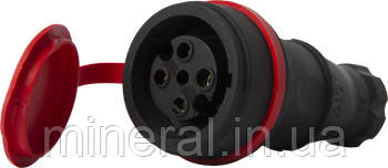 Силова розетка переносна  с захистною кришкою каучукова e.socket.rubber.061.16, 4п., 16А