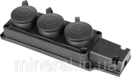 Розетка потрійна с захистною кришкою каучукова e.socket.rubber.029.3.16, з з/к, 16А, фото 1