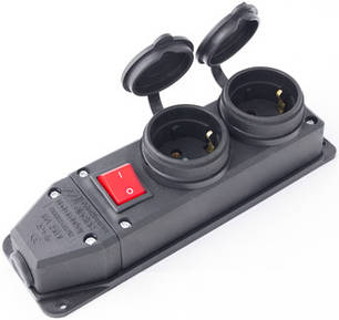 Розетка подвійна с захистною кришкою каучукова e.socket.rubber.029.2.16.s, з з/к, 16А, з вимикачем, фото 1