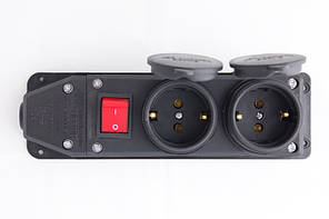 Розетка подвійна с захистною кришкою каучукова e.socket.rubber.029.2.16.s, з з/к, 16А, з вимикачем, фото 4