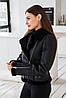 Коротка чорна зимова дублянка-косуха з поясом, фото 6
