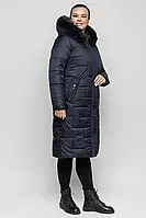 Женское зимнее пальто-пуховик больших размеров с писцом 58, Синий