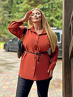 Стильная повседневная женская блуза из софта ассиметричная женская рубашка баталл яркие цвета марсала, 52/54