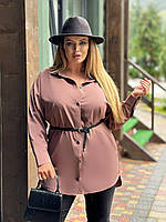 Стильная повседневная женская блуза из софта ассиметричная женская рубашка баталл яркие цвета Мокко, 56-58