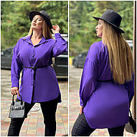 Стильная повседневная женская блуза из софта ассиметричная женская рубашка баталл яркие цвета Фиолетовый, 56-58