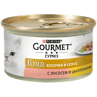 Gourmet Gold Кусочки в подливке с лососем и цыпленком БЛОК - 24 шт x 85 гр