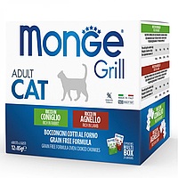 MONGE CAT GRILL MIX - паучи для кошек микс кролик/ягненок (12шт по 85г) - 1 уп