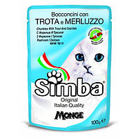 Monge Simba Cat Wet Мясные кусочки в соусе для кошек форель и треска (пауч) 100 гр