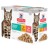 Hills Feline Adult Perfect Weigt для кошек поддержание веса, с курицей и лососем Мульти Пак, 12х85г