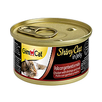 Влажный корм для кошек GimCat Shiny Cat (курица, креветки и солод) - 70 гр