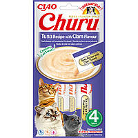 Лакомство INABA "Churu" для кошек, сливочный мусс в стиках, тунец/молюск 4*14 гр