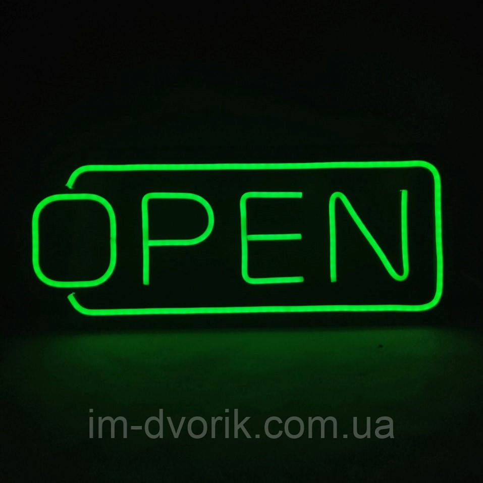 Неонова Led вивіска OPEN (відкрито) зелена 485 х 200 мм з пультом
