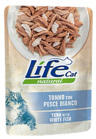 Консерва для кошек класса холистик LifeCat (tuna with whitebait 70g,ЛайфКет 70гр Тунец с белой рыбой