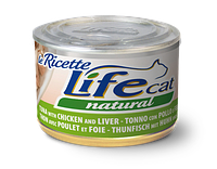 Консерва для кошек класса холистик LifeCat Tuna with chicken and liver150g, ЛайфКет 150гр Тунец с куриным филе