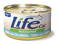 Консерва для кошек класса холистик LifeCat tuna with squid 85g, ЛайфКет 85гр Тунец с кальмарами