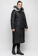 Женское зимнее пальто-пуховик больших размеров с чернобуркой