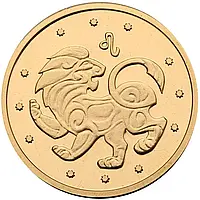Золотая монета НБУ "Лев" в футляре 2 гривны 2008 года 999,9 проба