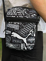 Барсетка через плече \ сумка месенджер \ бананка "Puma" чорна з брендовим принтом Пума