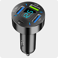 Автомобільна швидка зарядка QC 3.0 usb+type-c. Автозарядка на 4 порти