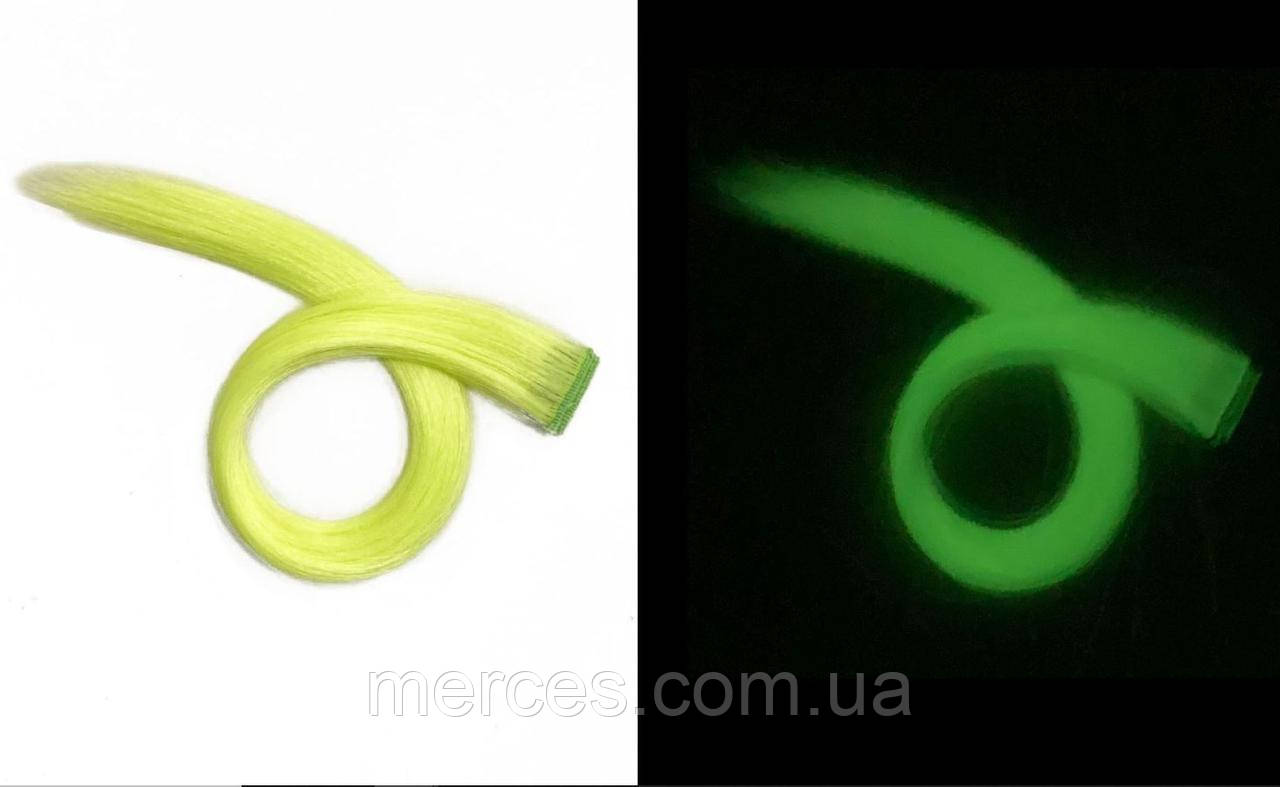 Неонове пасмо жовто зелений лимон канекалон люмінесцентний, що світиться в темряві, для плетіння кольорові коси., фото 1