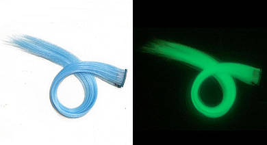 Неонове пасмо світлий синій блакитний канекалон люмінесцентний, що світиться в темряві, для плетіння кольорові коси.