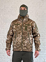 Военная куртка SoftShell пиксель осень/зима водонепроницаемая. Куртка мужская армейская ВСУ софтшел теплая