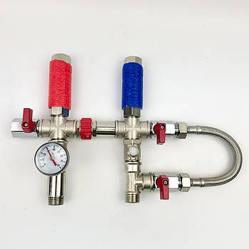 Комплект підключення для бойлера, водонагрівача 12.1 BYPASS ТМ Boiler Series  з байпасом і термометром  1/2" KVANT