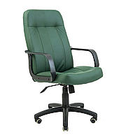 Офисное мягкое кресло руководителя на колесах Бордо зеленый кожзам пластик
