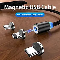 Магнитный кабель для зарядки Micro USB, Type C, Lightning