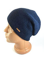 Шапка в’язана демісезонна жіноча тепла з флісом брошкою Жіночі шапки весна-осінь зима Синя різні кольори до 56 розміру