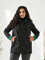 Женская стильная демисезонная куртка-ветровка батал арт 757 черного цвета /черный с зеленым 48