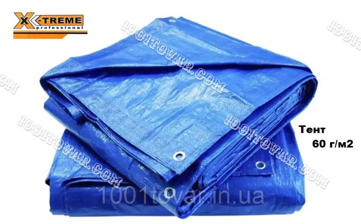 Тент тарпаулін "Blue" 4х6 м. X-Treme Plandeka з щільністю 60 г/м2 з металевими люверсами, фото 1