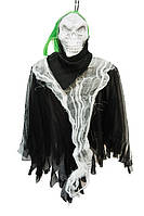 Лялька череп підвісна з волоссям, страшна декорація на хеллоуїн