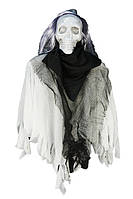 Лялька череп підвісна з волоссям, страшна декорація на хеллоуїн