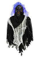 Лялька череп підвісна з волоссям, страшна декорація на хеллоуїн