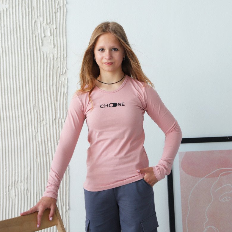 Підлітковий лонгслів для дівчинки Choose Gbi Teens Пудровий р.140 (13753)