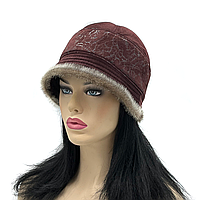 Жіноча шапка із замші "Поля вниз (бордо)
