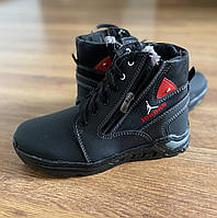 Зимові підліткові черевики ботінки чоловічі чорні на блискавці на шнурках теплі хутряні прошиті львівські (код 5301)