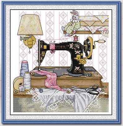 Набір для вишивання за нанесеною на канву схемою "Sewing Machine". AIDA 14CT printed 32*33 см