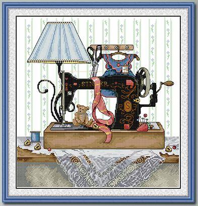 Набір для вишивання за нанесеною на канву схемою "Sewing Machine". AIDA 14CT printed 28*30 см